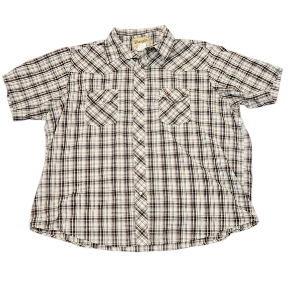 Wrangler Men 2XL Tan Brown Plaid Pearl Snap Western Short Sleeve Country Shirt - Picture 1 of 5